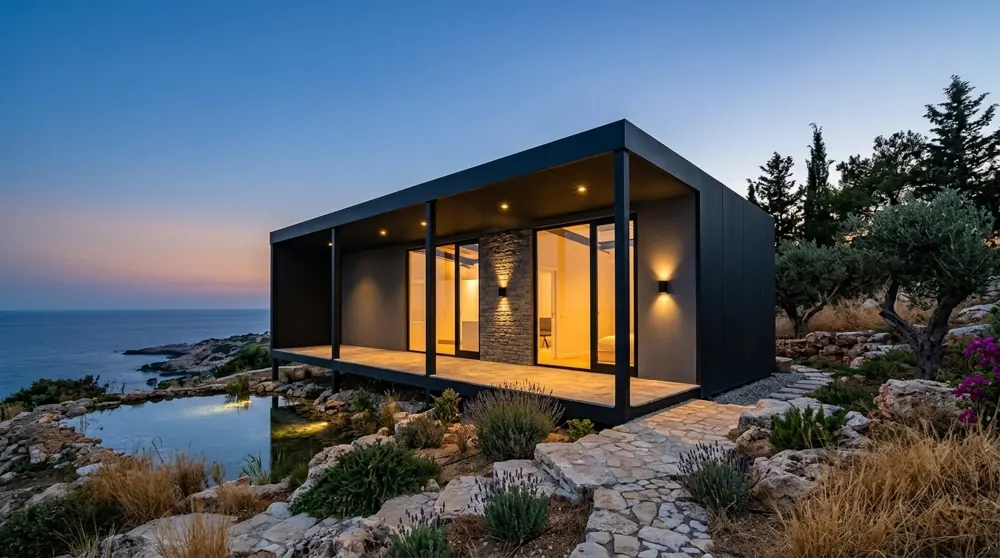 Heliohaus with a sea view in the evening — a house to rent out