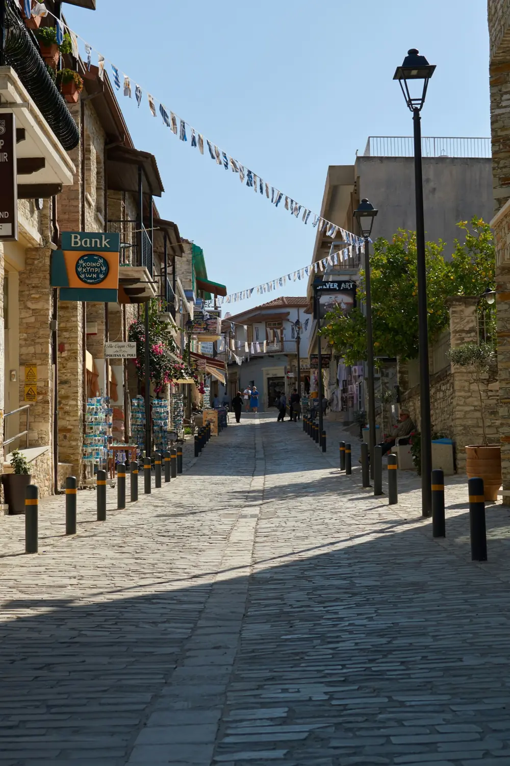 The main street of Lefkara village with stone houses